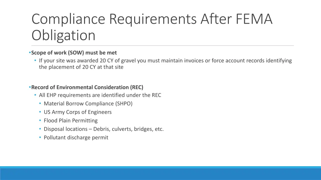 compliance requirements after fema obligation 1