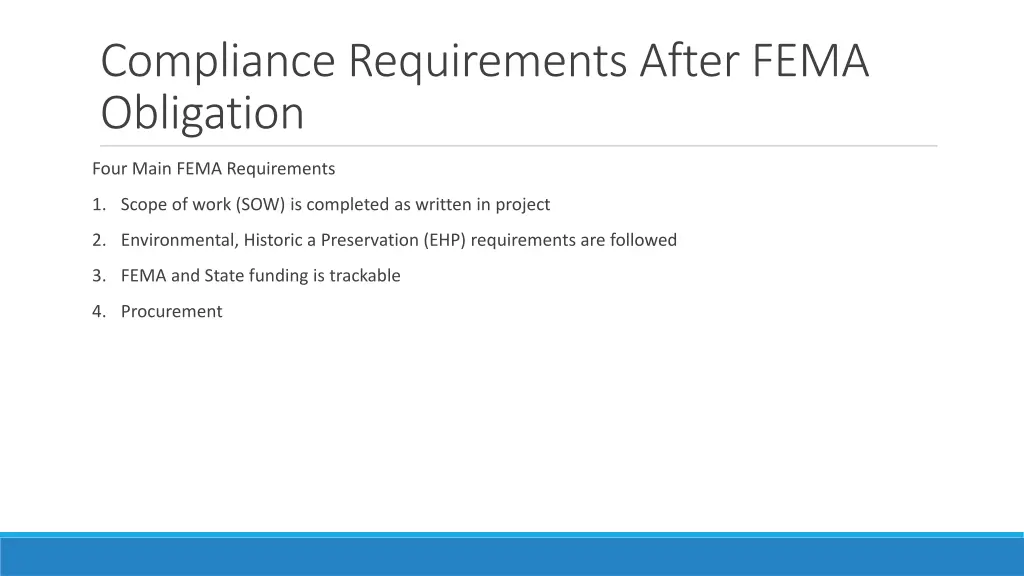 compliance requirements after fema obligation