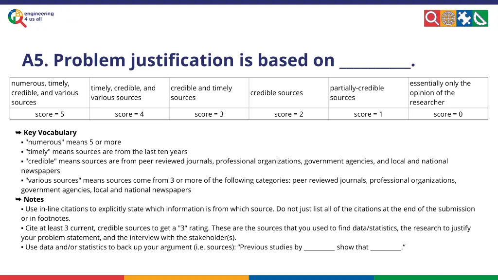 a5 problem justification is based on