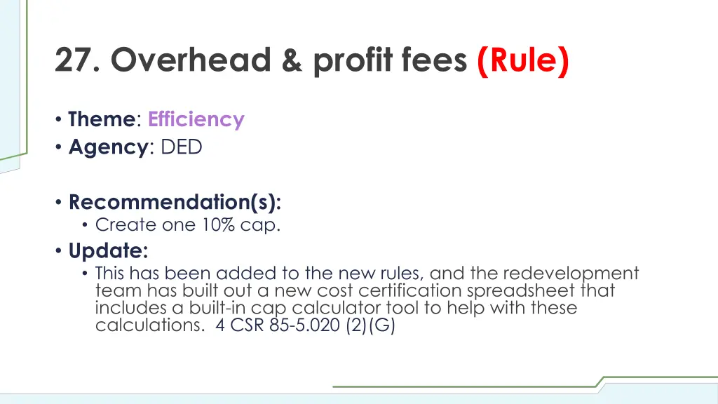 27 overhead profit fees rule