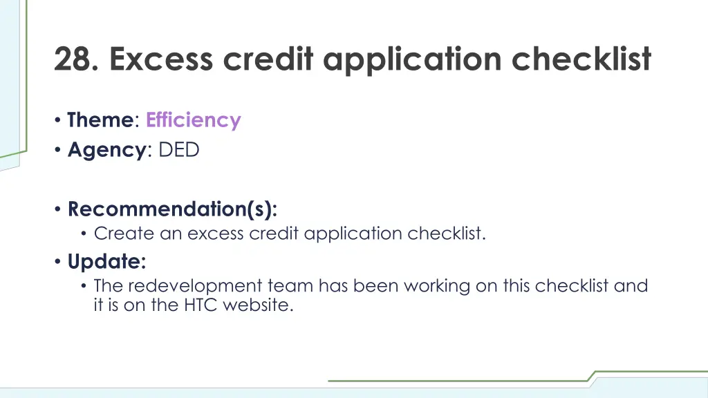 28 excess credit application checklist