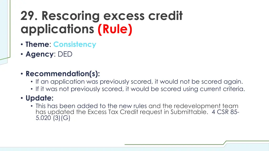 29 rescoring excess credit applications rule