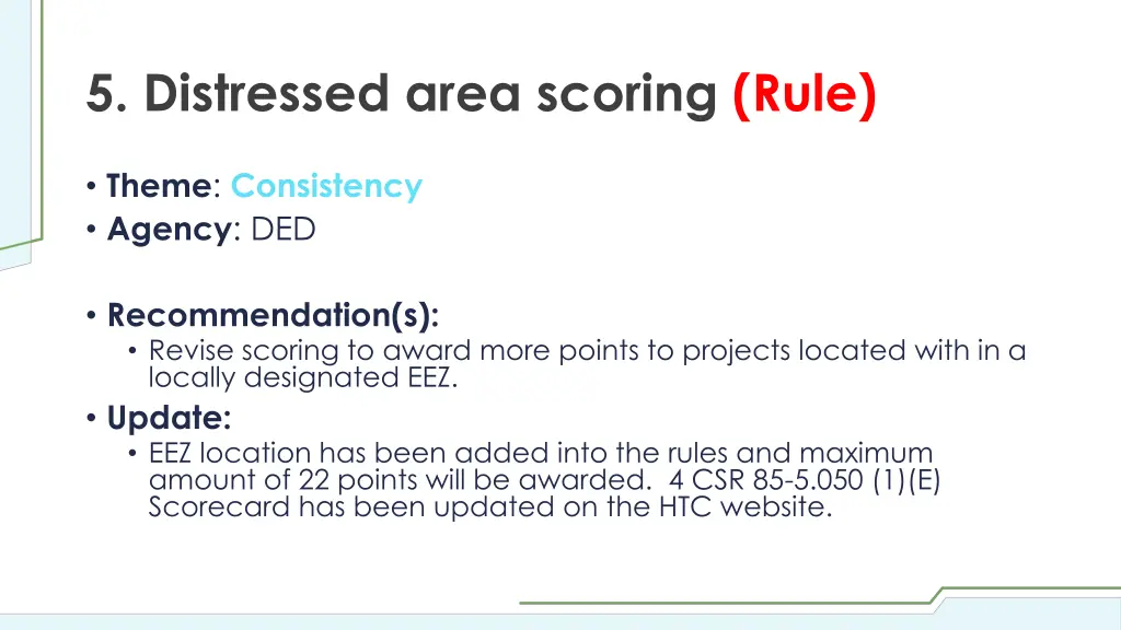5 distressed area scoring rule