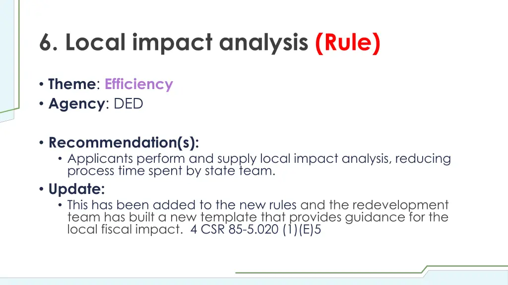 6 local impact analysis rule