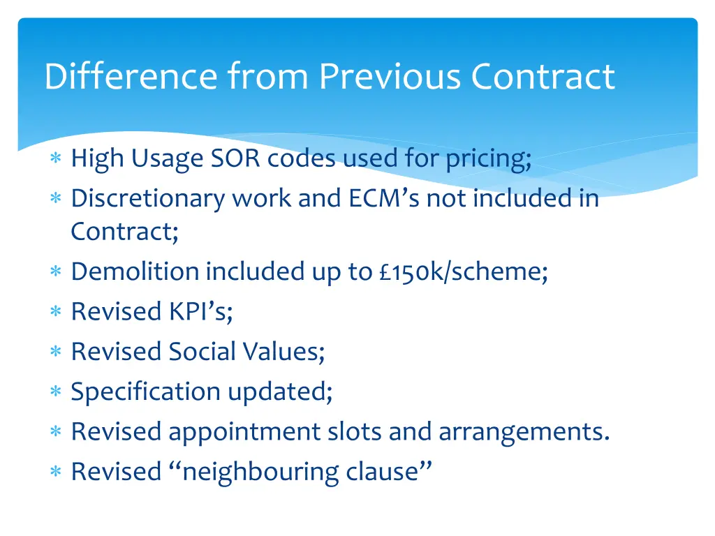 difference from previous contract