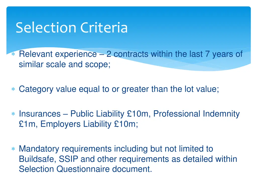 selection criteria