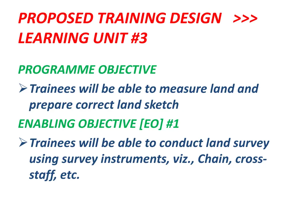 proposed training design learning unit 3