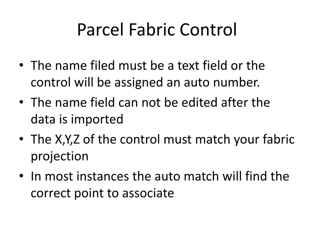 parcel fabric control