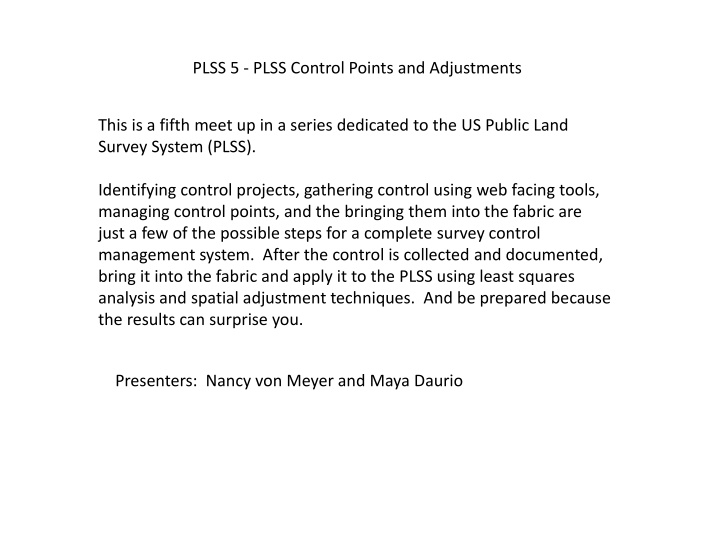 plss 5 plss control points and adjustments