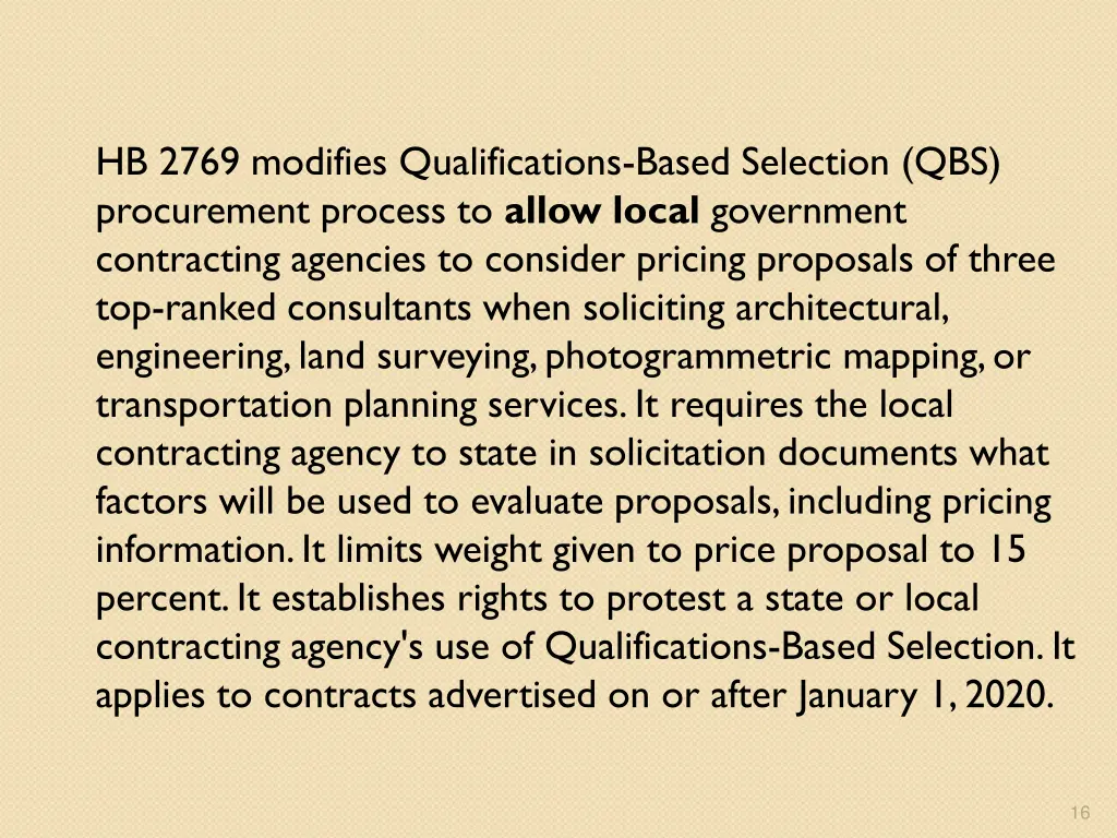 hb 2769 modifies qualifications based selection