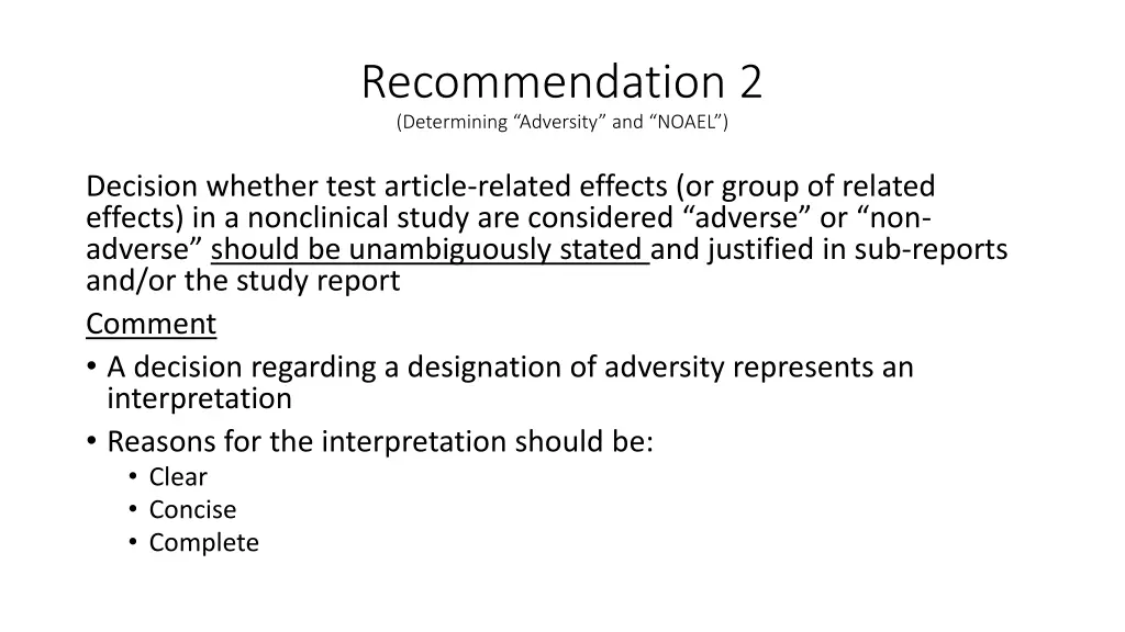 recommendation 2 determining adversity and noael