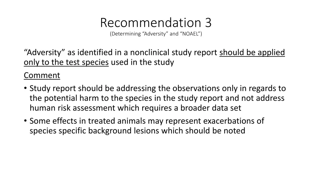 recommendation 3 determining adversity and noael