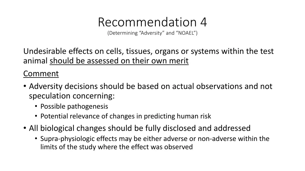 recommendation 4 determining adversity and noael
