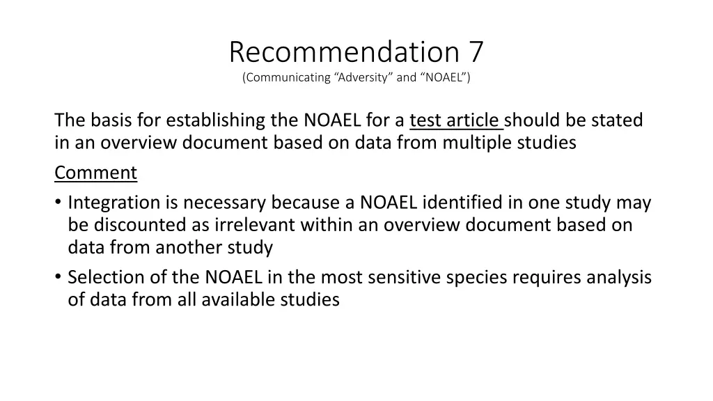 recommendation 7 communicating adversity and noael