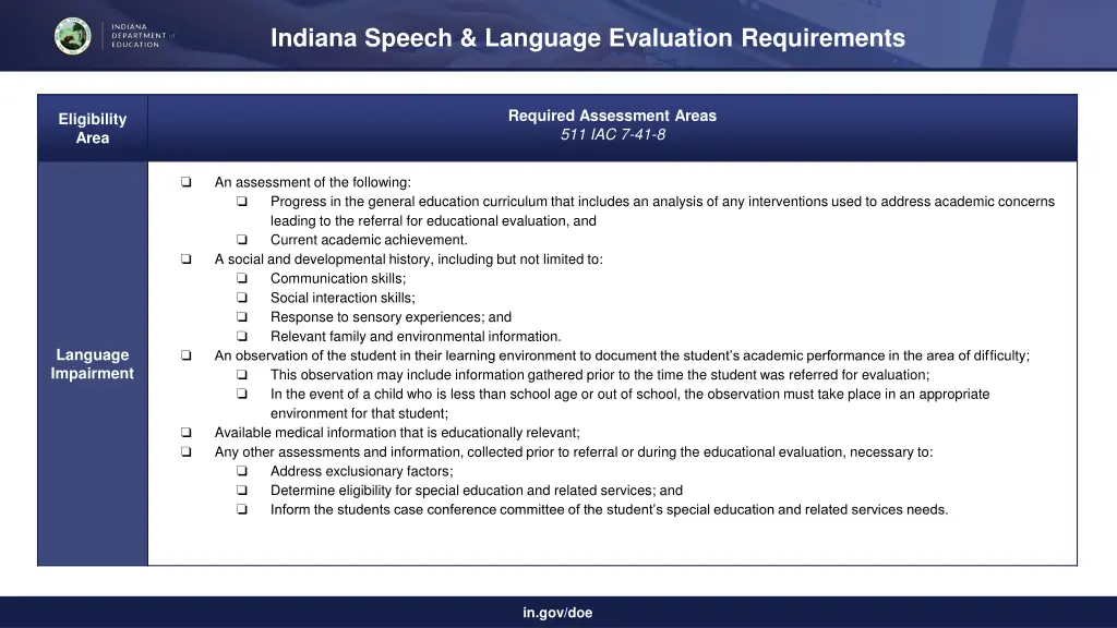 indiana speech language evaluation requirements 3
