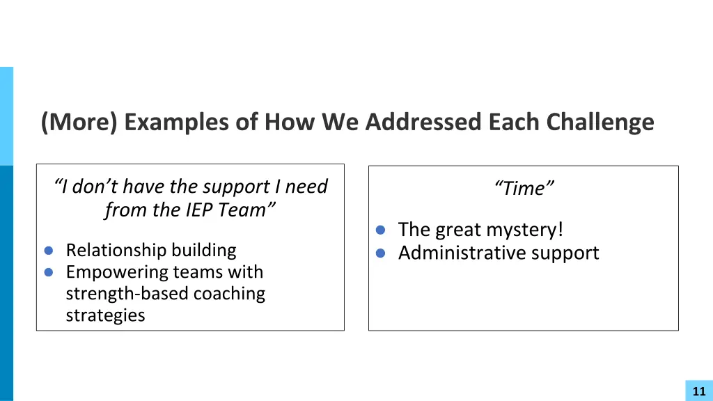 more examples of how we addressed each challenge