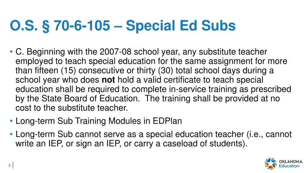 o s 70 6 105 special ed subs