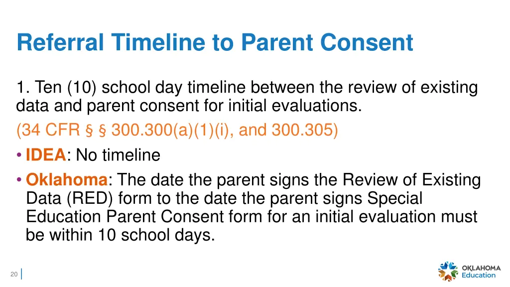 referral timeline to parent consent