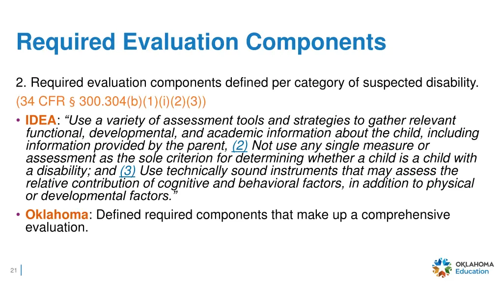 required evaluation components