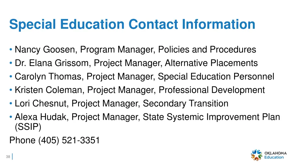 special education contact information