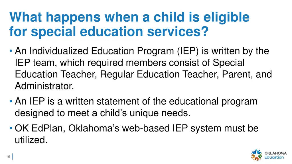 what happens when a child is eligible for special