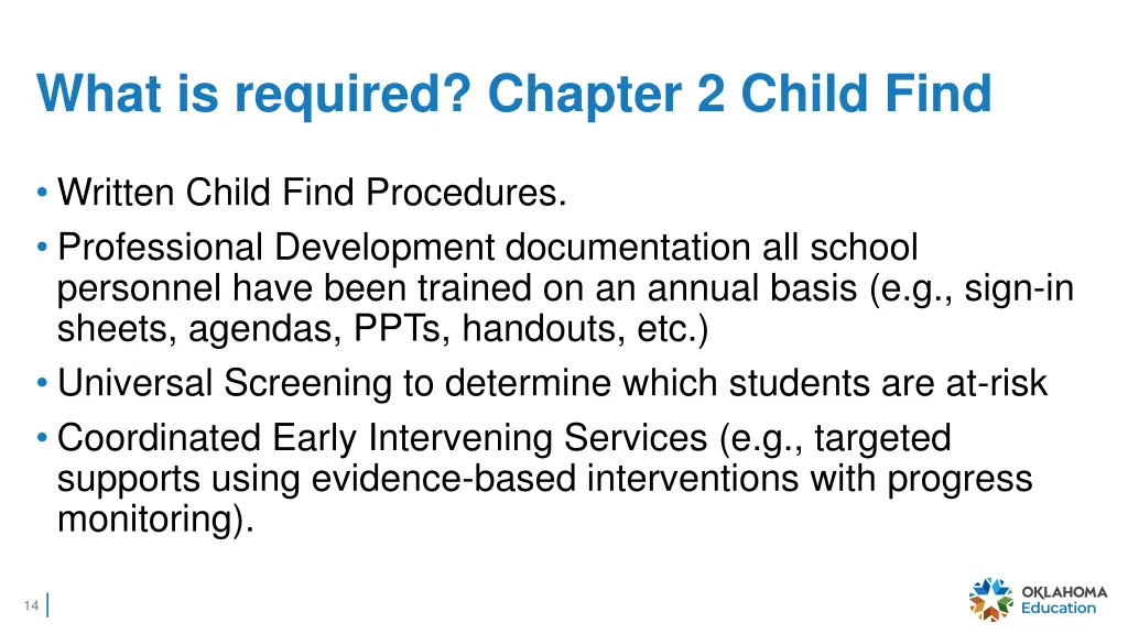 what is required chapter 2 child find