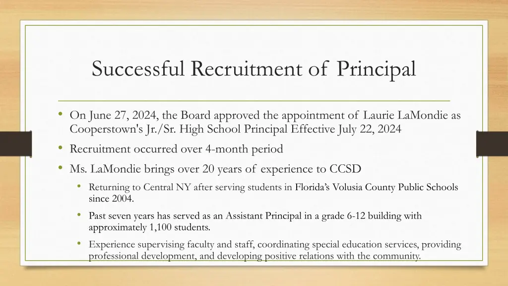 successful recruitment of principal