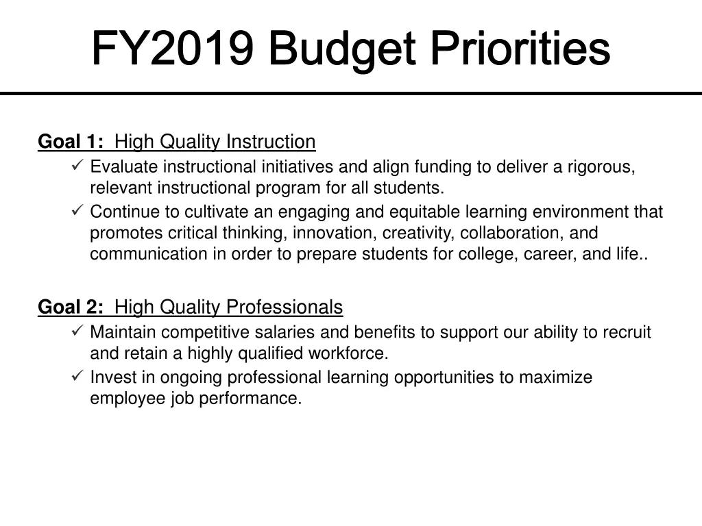 fy2019 budget priorities