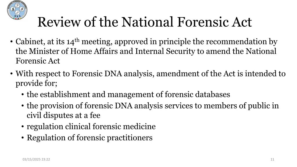 review of the national forensic act