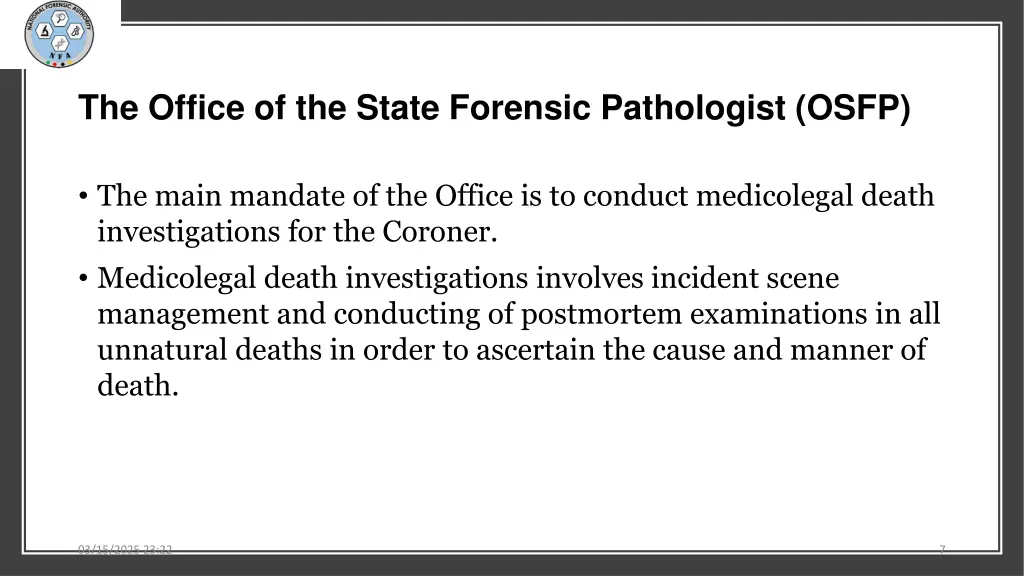 the office of the state forensic pathologist osfp