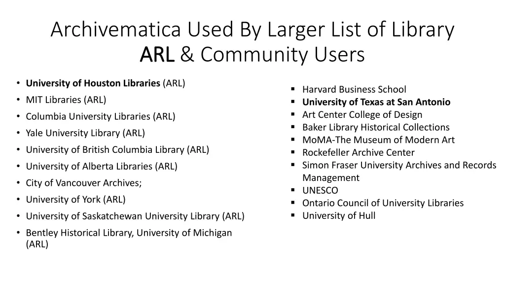 archivematica used by larger list of library