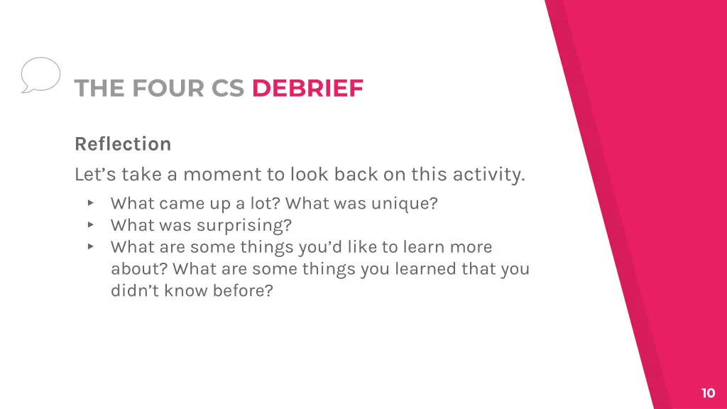 the four cs debrief