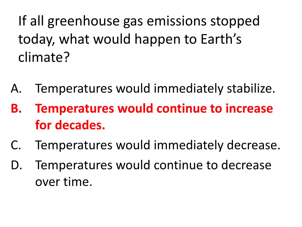 if all greenhouse gas emissions stopped today