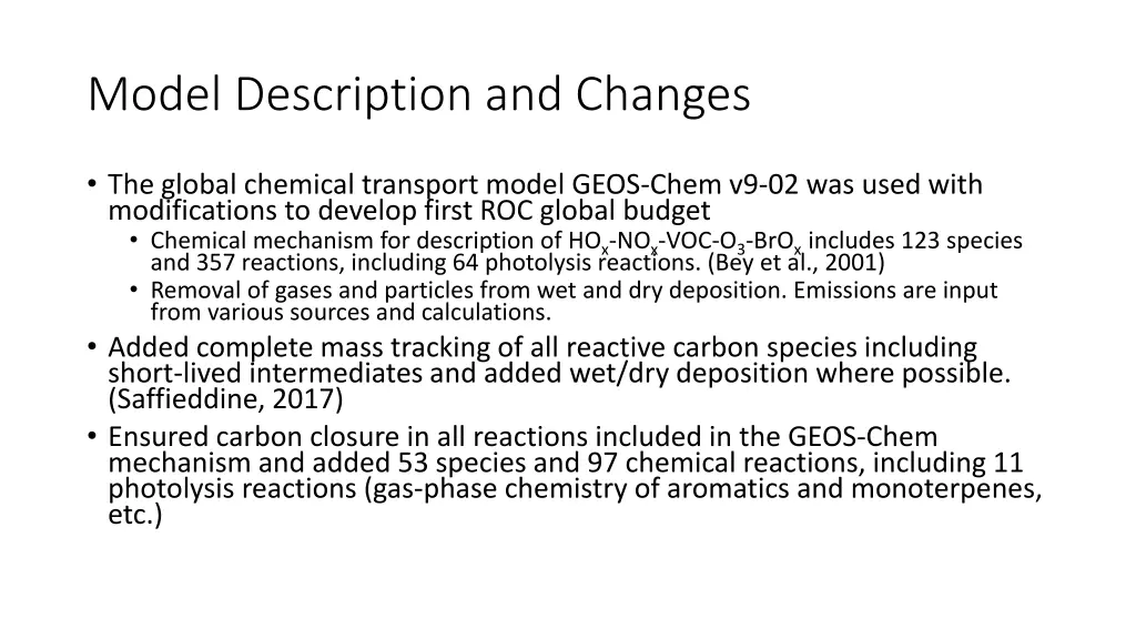 model description and changes
