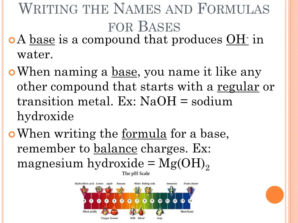 w riting the n ames and f ormulas for b ases