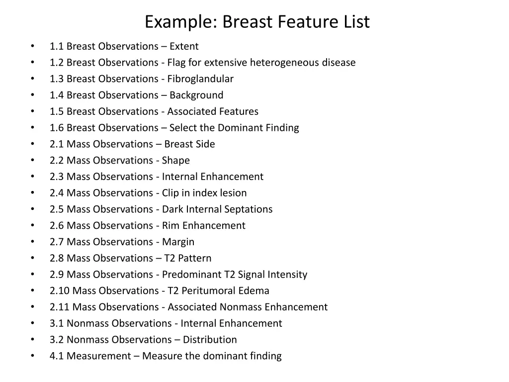 example breast feature list