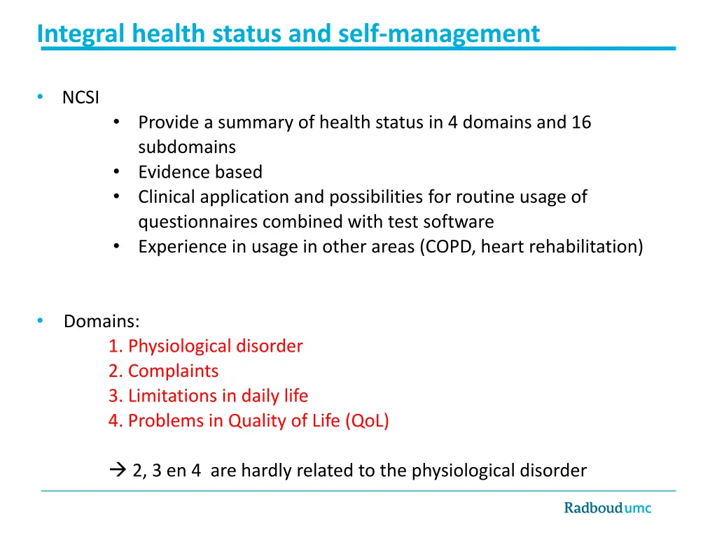 integral health status and self management
