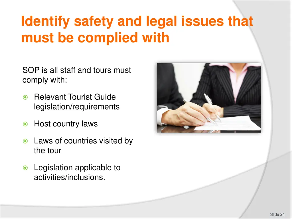 identify safety and legal issues that must 4