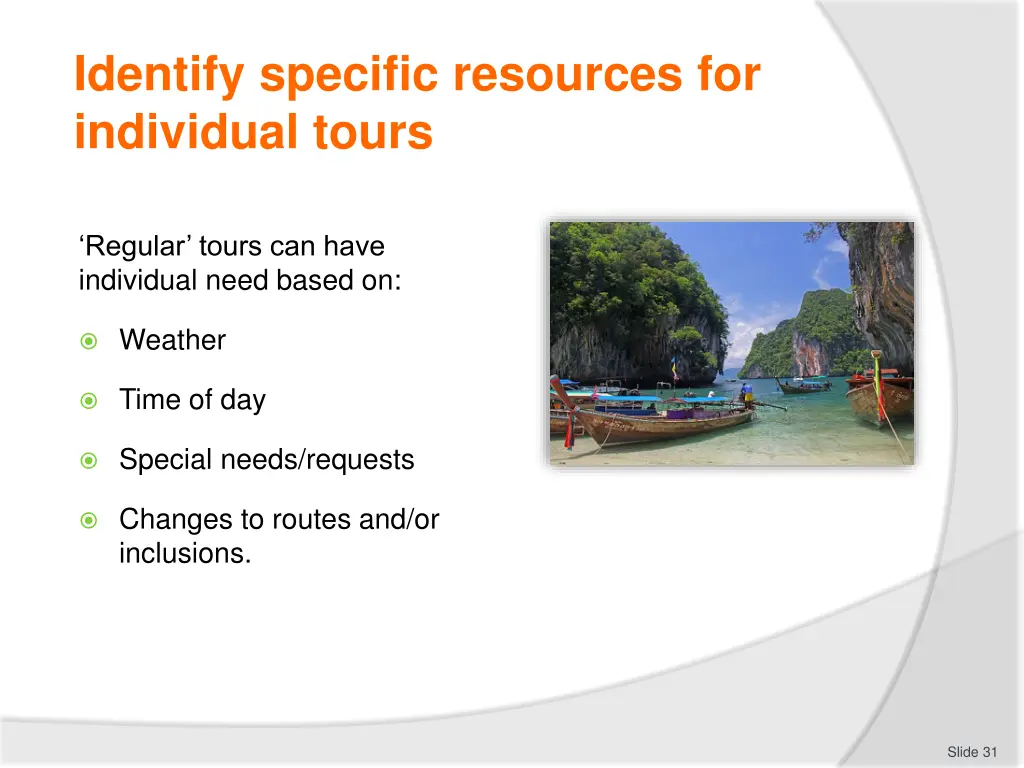 identify specific resources for individual tours 1