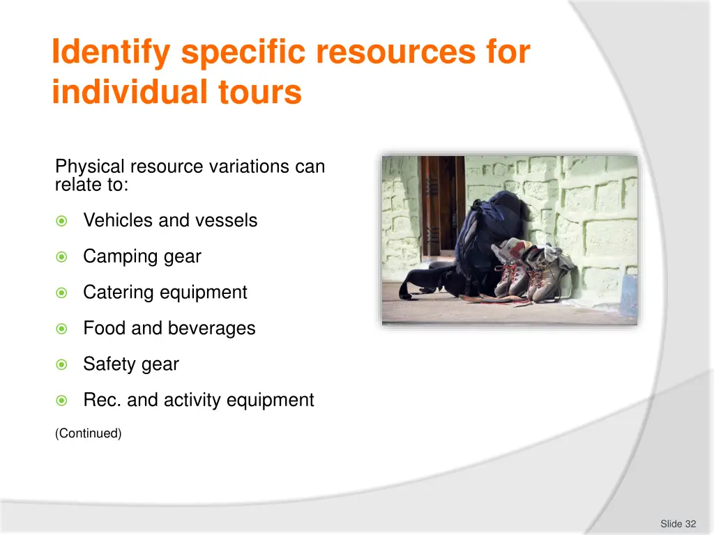 identify specific resources for individual tours 2