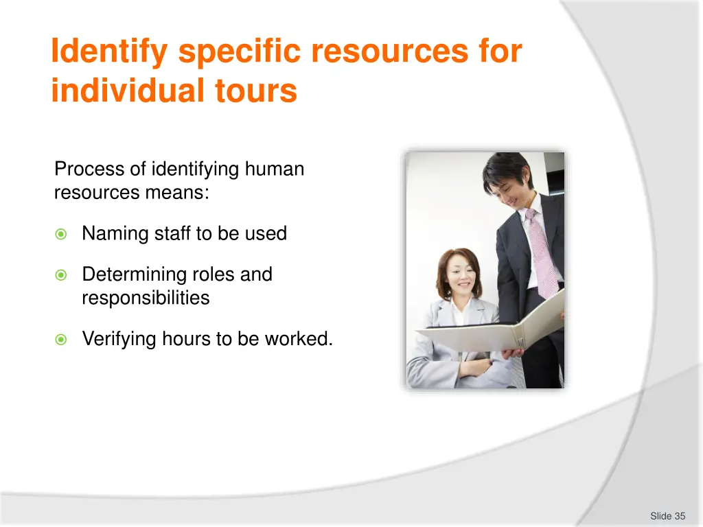 identify specific resources for individual tours 5