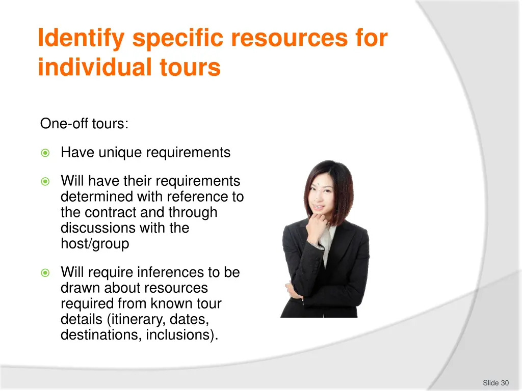 identify specific resources for individual tours