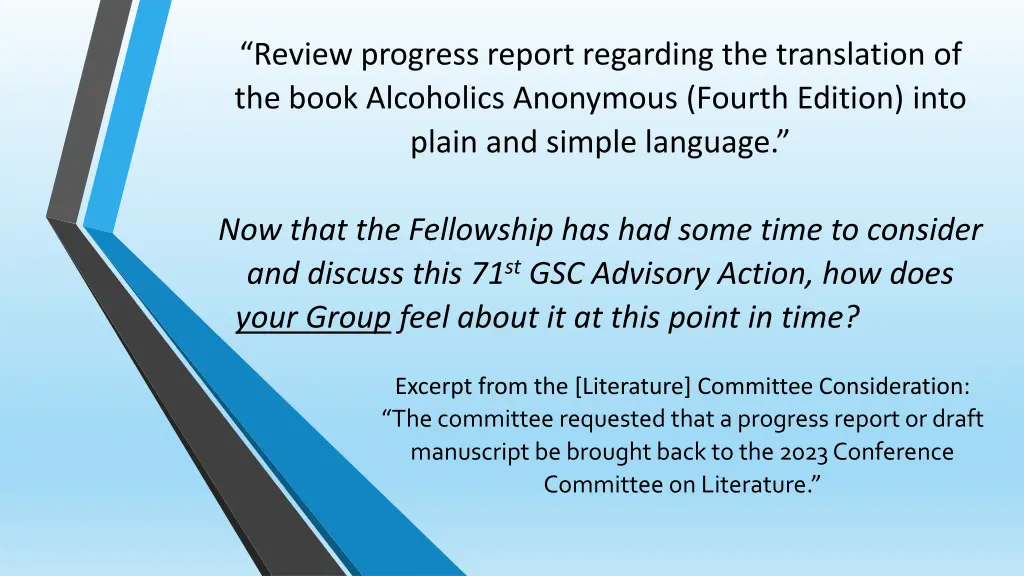 review progress report regarding the translation