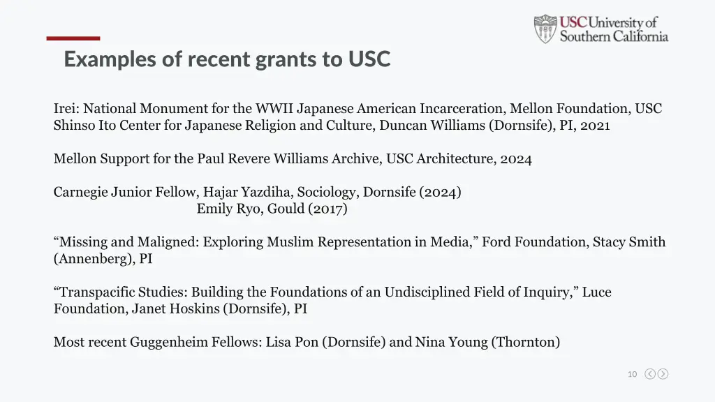 examples of recent grants to usc