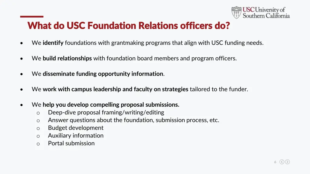 what do usc foundation relations officers do what