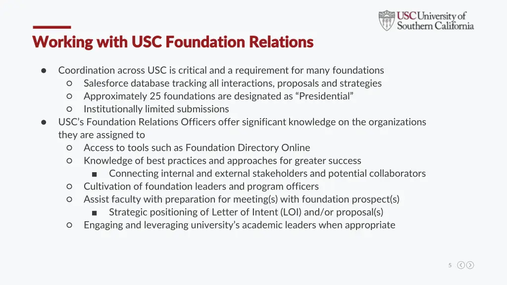 working with usc foundation relations working