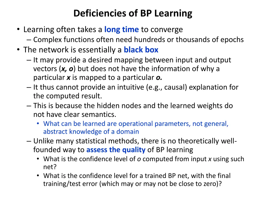 deficiencies of bp learning