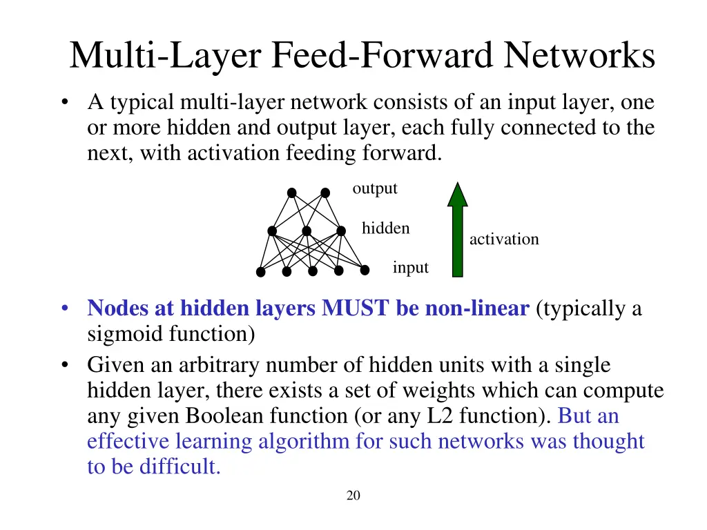 multi layer feed forward networks a typical multi