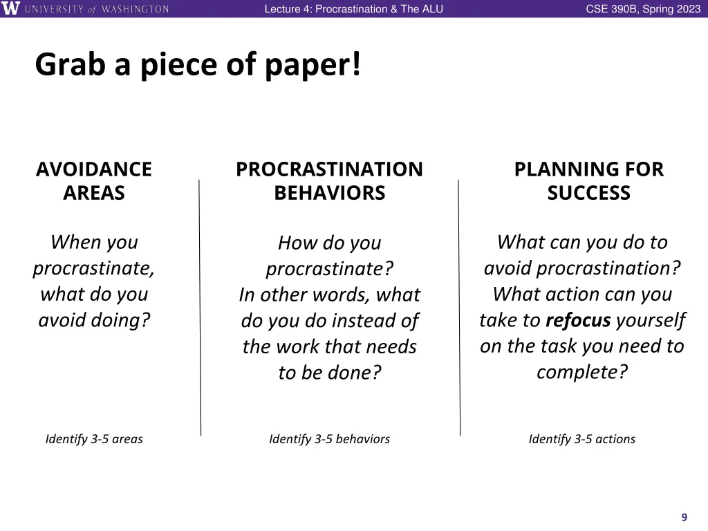 lecture 4 procrastination the alu 7