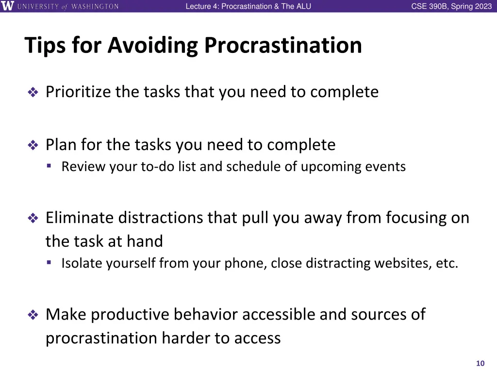 lecture 4 procrastination the alu 8